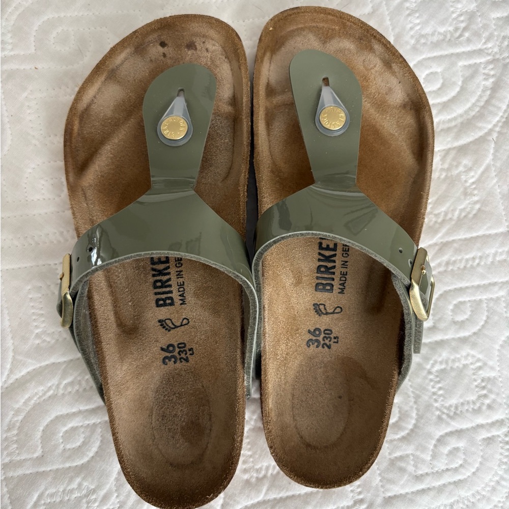 Birkenstock Patent Khaki Green Sandals